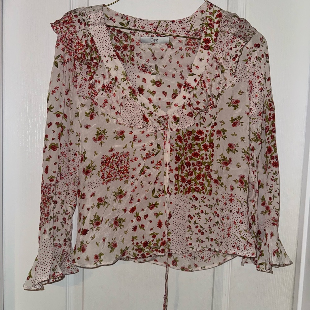 DEX Floral Sheer Women's Top - Red and Green